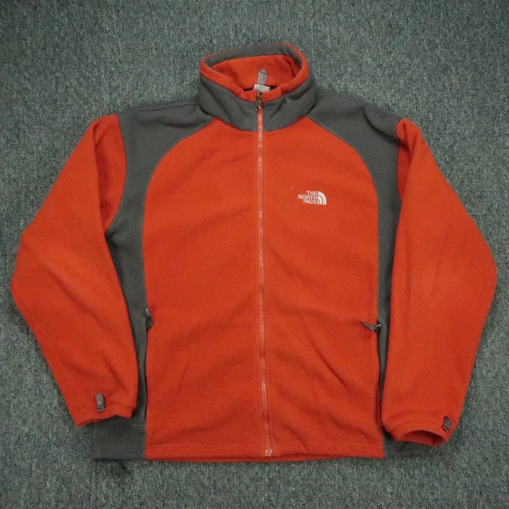 The North Face Jacket Mens XL Orange Gray Full Zip Colorblock Fleece Hiking